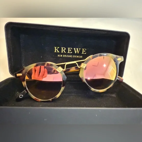 KREWE St Louis Sunglasses with Gold Frame and Pink Lenses - Picture 2 of 11